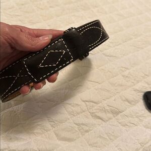 Vintage Cowhide Black Leather Belt with White Stitching